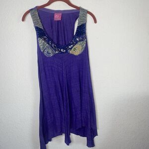 Free People sequin Boho fairy rapeze hippie Tank Top whimsical hole* hakercheif
